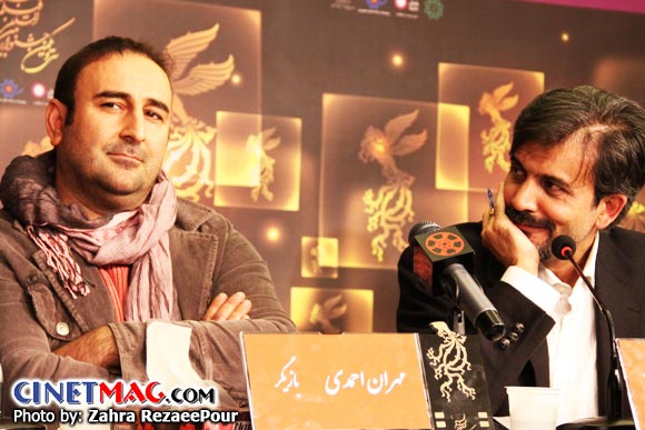 محمدرضا شهیدی فر (مجری) و مهران احمدی در نشست پرسش و پاسخ فیلم 