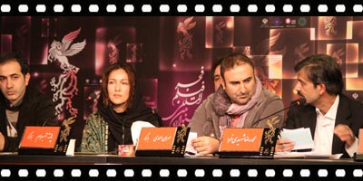 حسین شهابی (کارگردان)، محمدرضا شهیدی فر (مجری جلسات)، مهران احمدی و پانته آ بهرام در نشست پرسش و پاسخ فیلم 