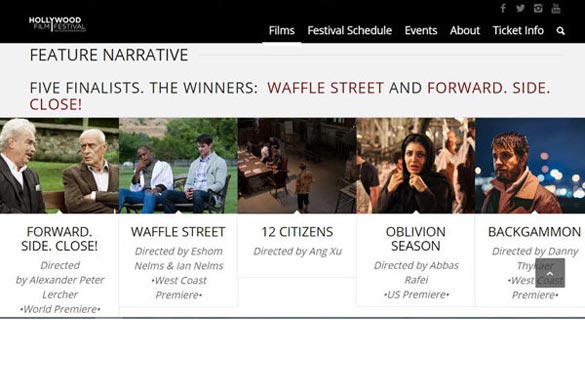 عکسی از وب سایت رسمی جشنواره هالیوود ؛ که فیلم سینمایی فصل فراموشی فریبا عباس رافعی بین 5 نامزد نهایی این فستیوال قرار گرفته است.